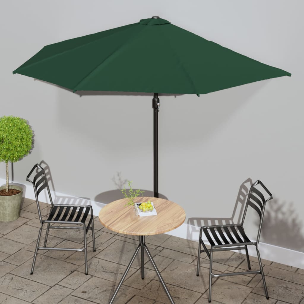 Vidaxl balcon parasol moitié avec poteau en aluminium 300x155 cm vert