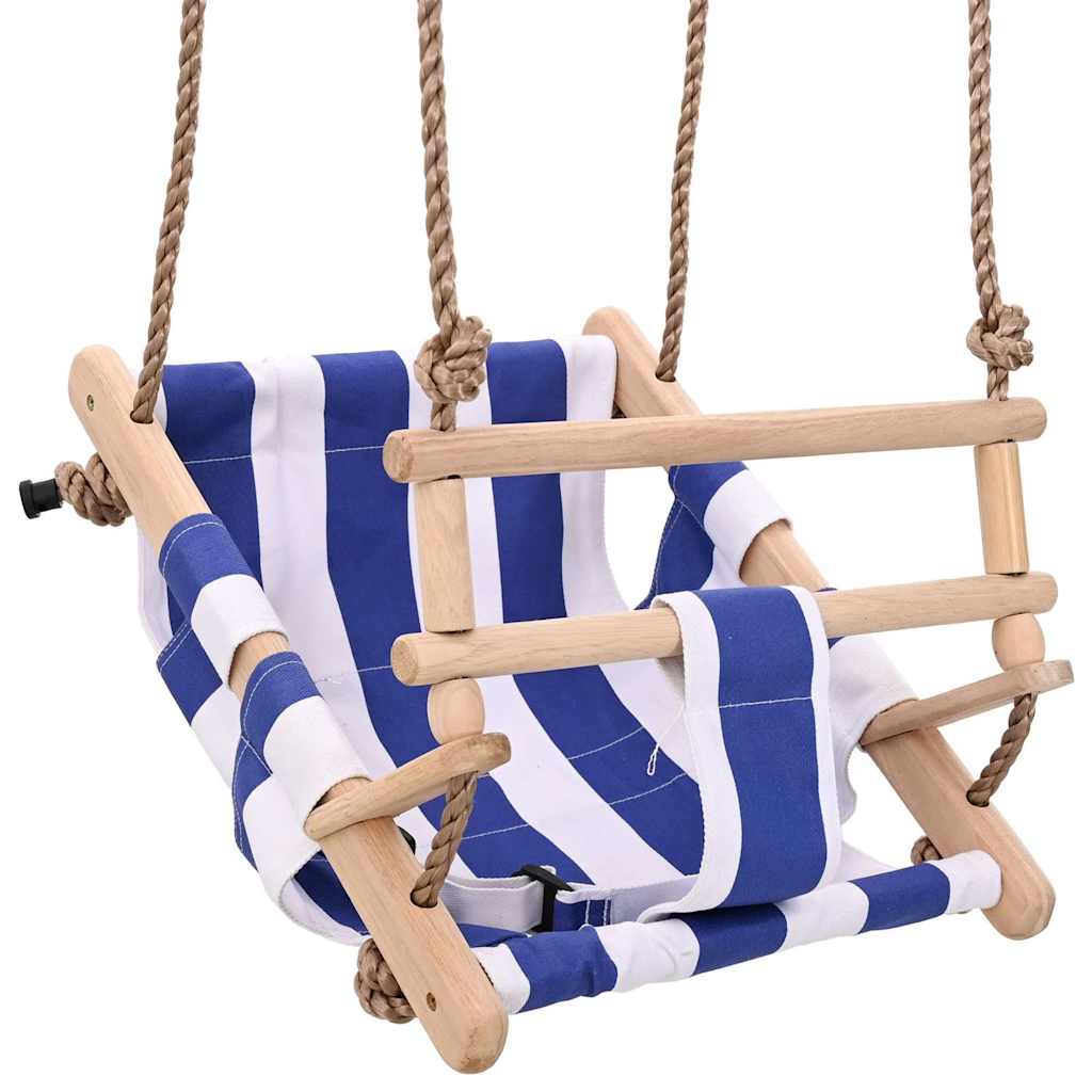 Vidaxl baby swing con cintura di sicurezza cotone legno blu