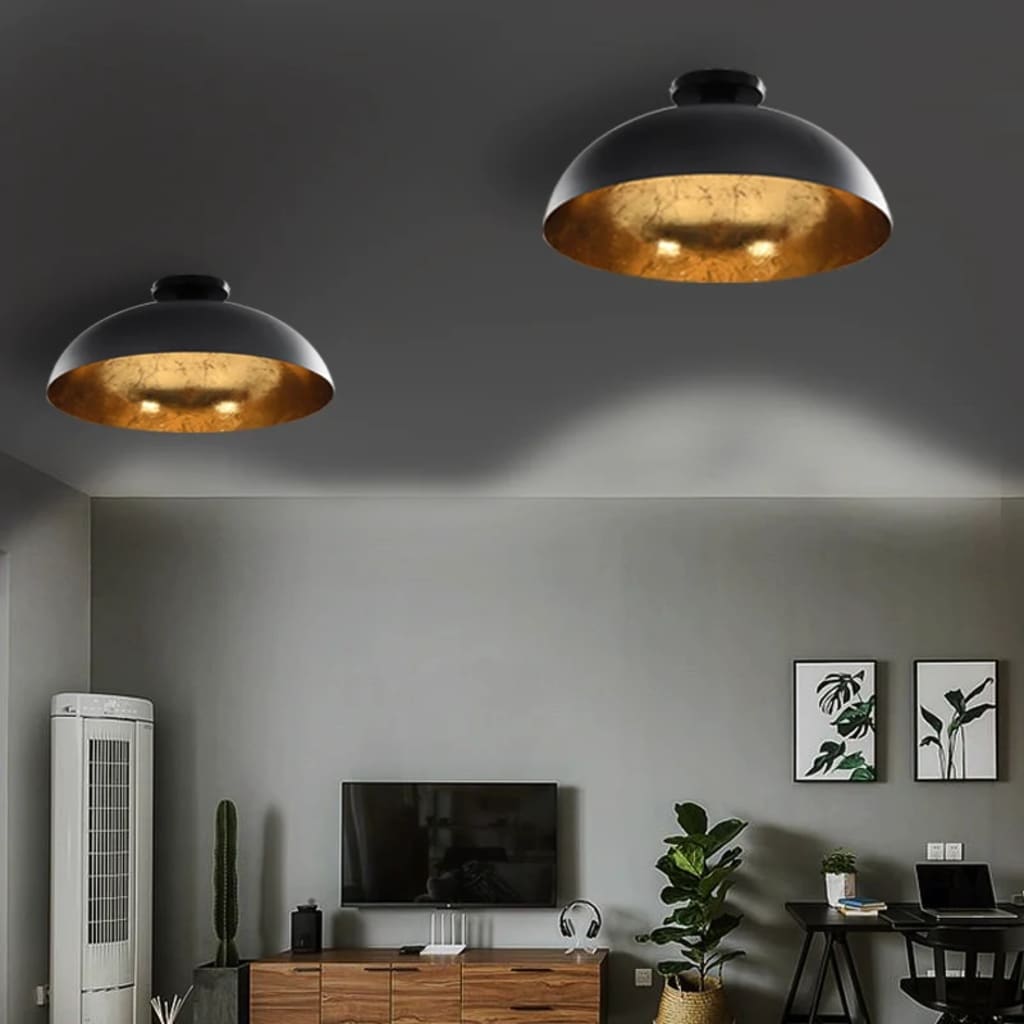 Vidaxl Lampade a soffitto 2 pezzi semi -round E27 Black and Gold Coloded