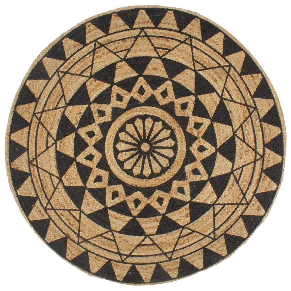 Vidaxl handmade rug with black print 120 cm jute