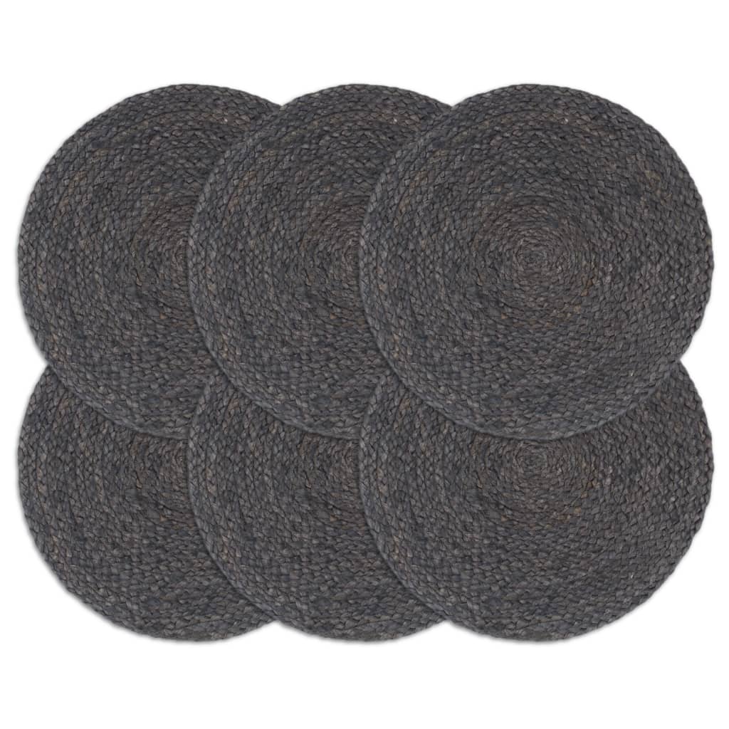 Vidaxl placemats 6 pcs round 38 cm jute dark gray