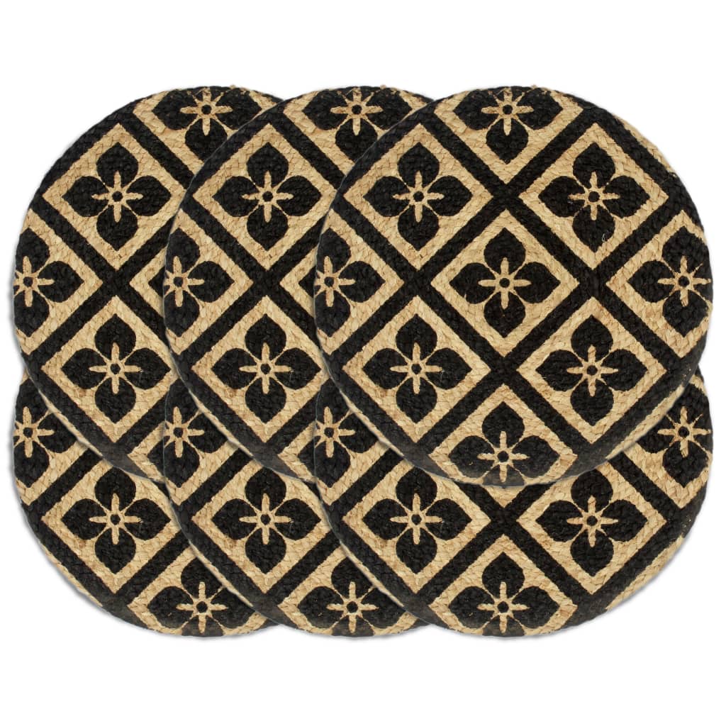 Vidaxl placemats 6 st rond 38 cm jute zwart