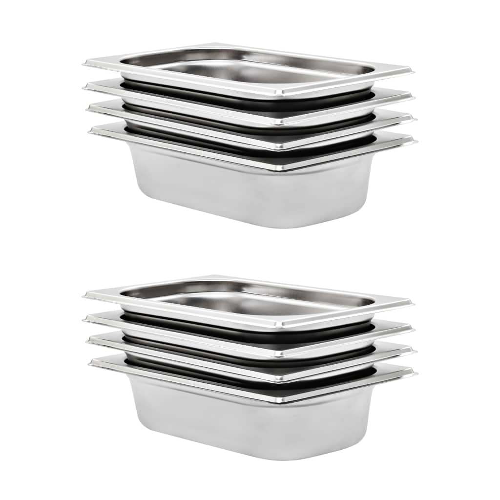 Vidaxl Gastronormbakken 8 PC GN 1 4 65 mm rustfritt stål