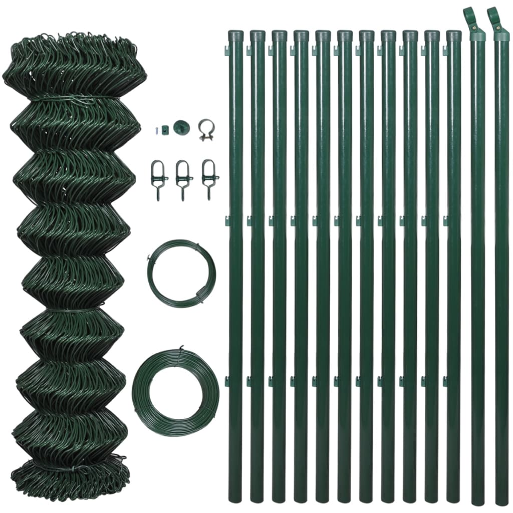 VidaXL Mesh Fence with Posts 0.8x25 m Steel Green