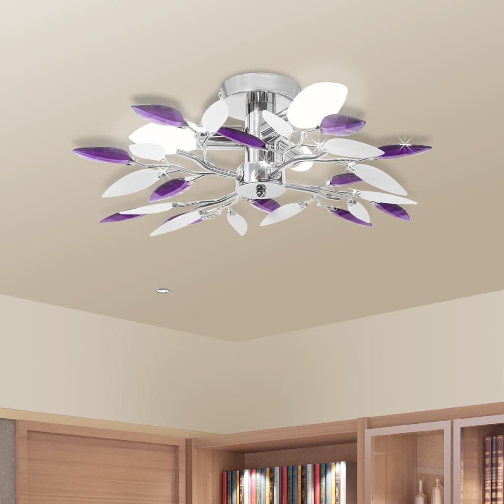 Lampada a soffitto Vidaxl Foglie di cristallo acrilico bianco e viola 3xe14