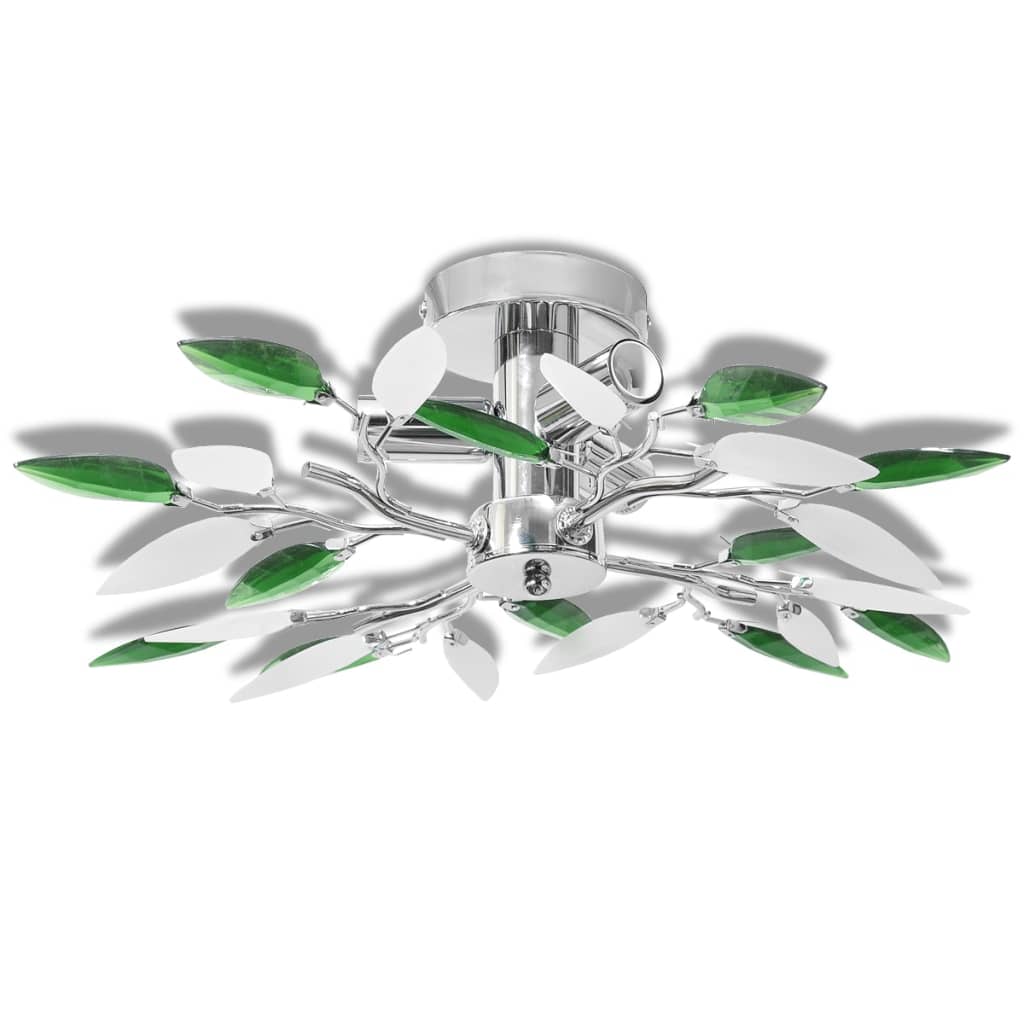 Lampada a soffitto Vidaxl Foglie di cristallo acrilico bianco e verde 3xe14
