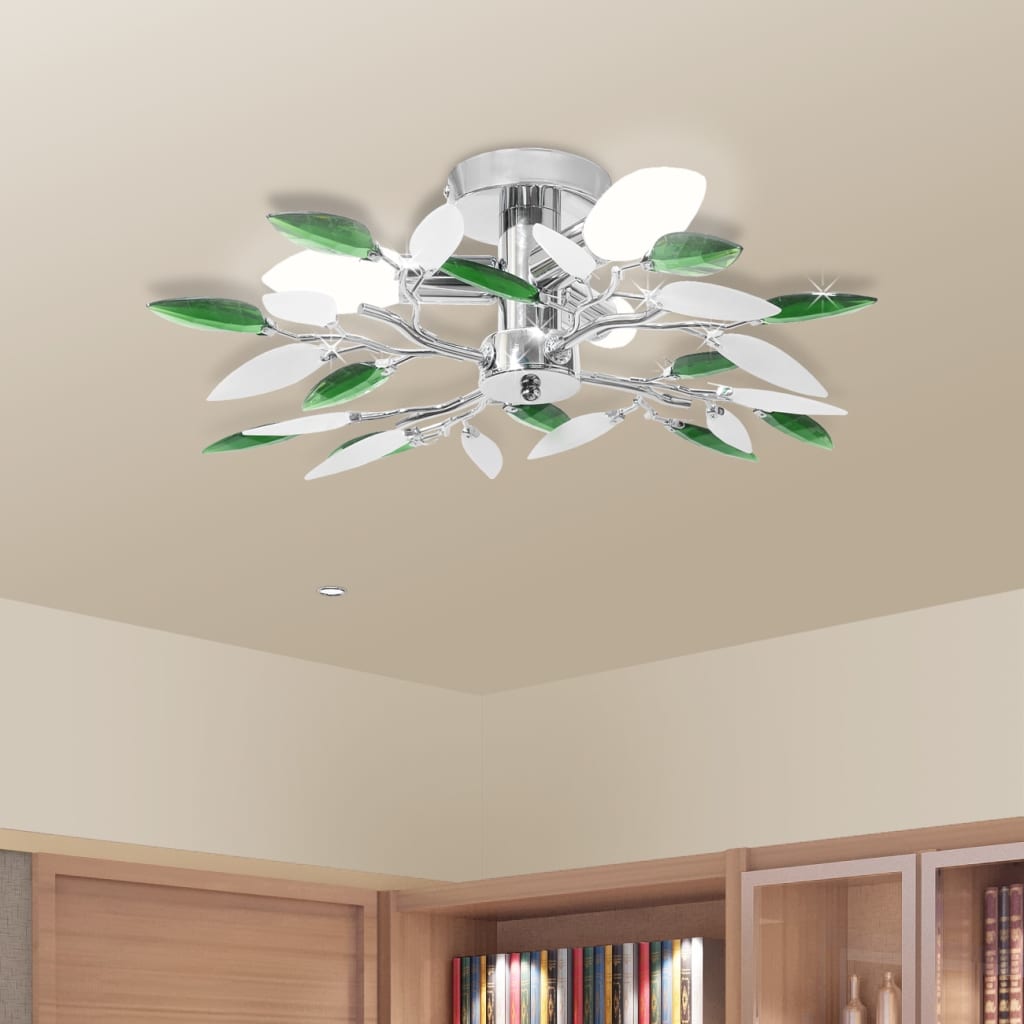 Lampada a soffitto Vidaxl Foglie di cristallo acrilico bianco e verde 3xe14