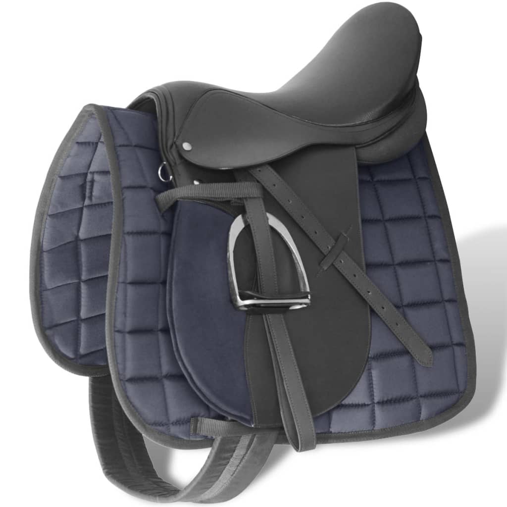 Vidaxl Real Leather Riding costura 17,5 12 cm (conjunto de 5 em 1, preto)