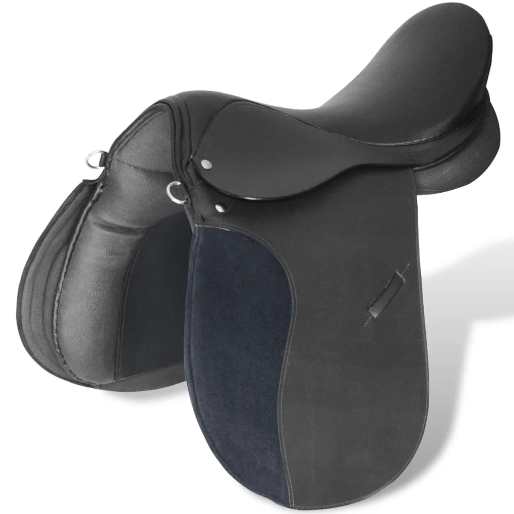 Vidaxl Real Leather Riding costura 17,5 12 cm (conjunto de 5 em 1, preto)