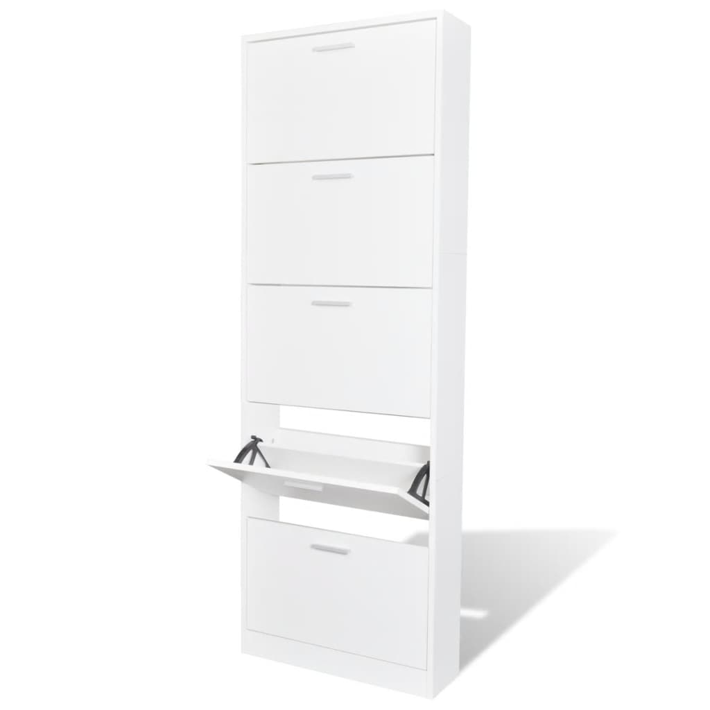 Vidaxl Shoe Cabinet Wood avec 5 compartiments de rangement blancs