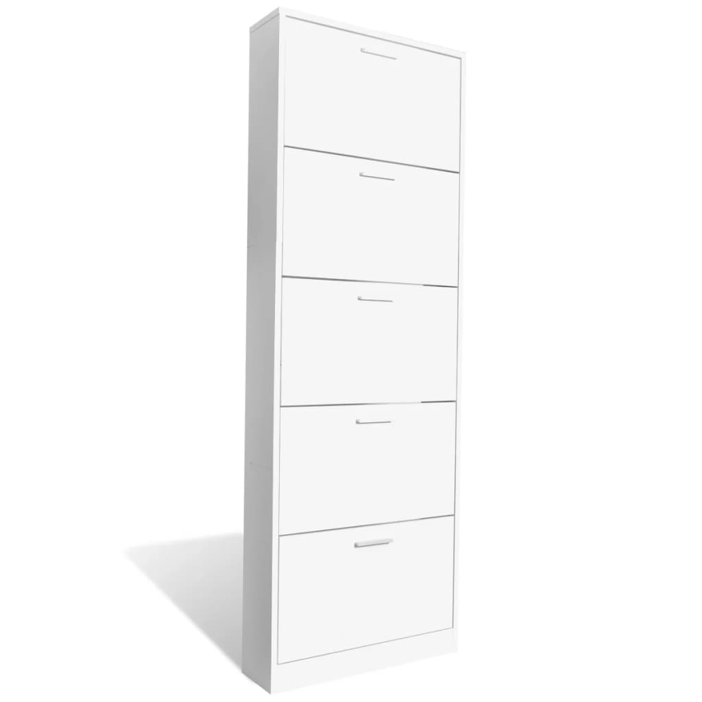 Vidaxl Shoe Cabinet Wood avec 5 compartiments de rangement blancs