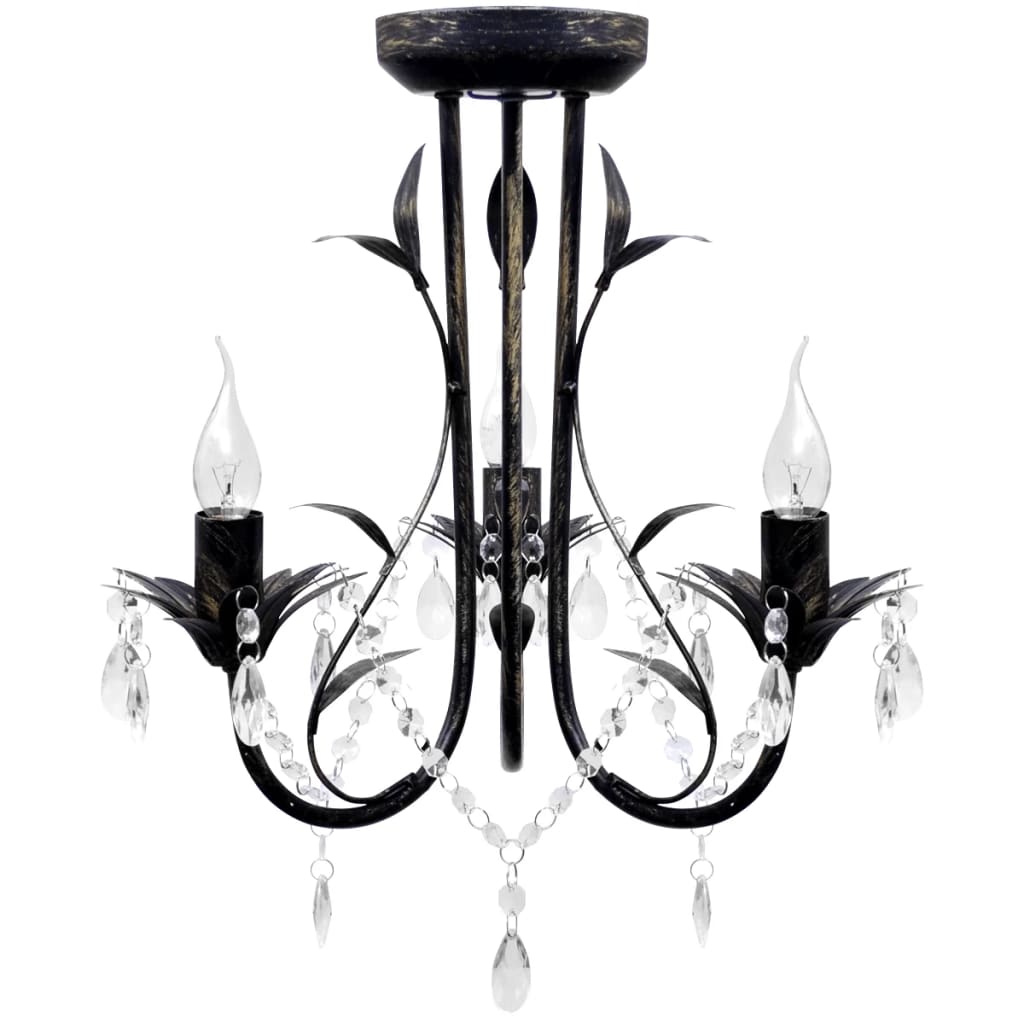 Vidaxl Chandelier Art Nouveau Perles de cristal métallique 3 ampoules noires