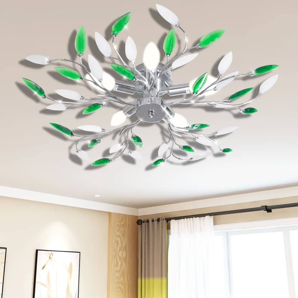 Lampada Vidaxl con foglie di cristallo di acrilico per 5x E14 Bianco verde