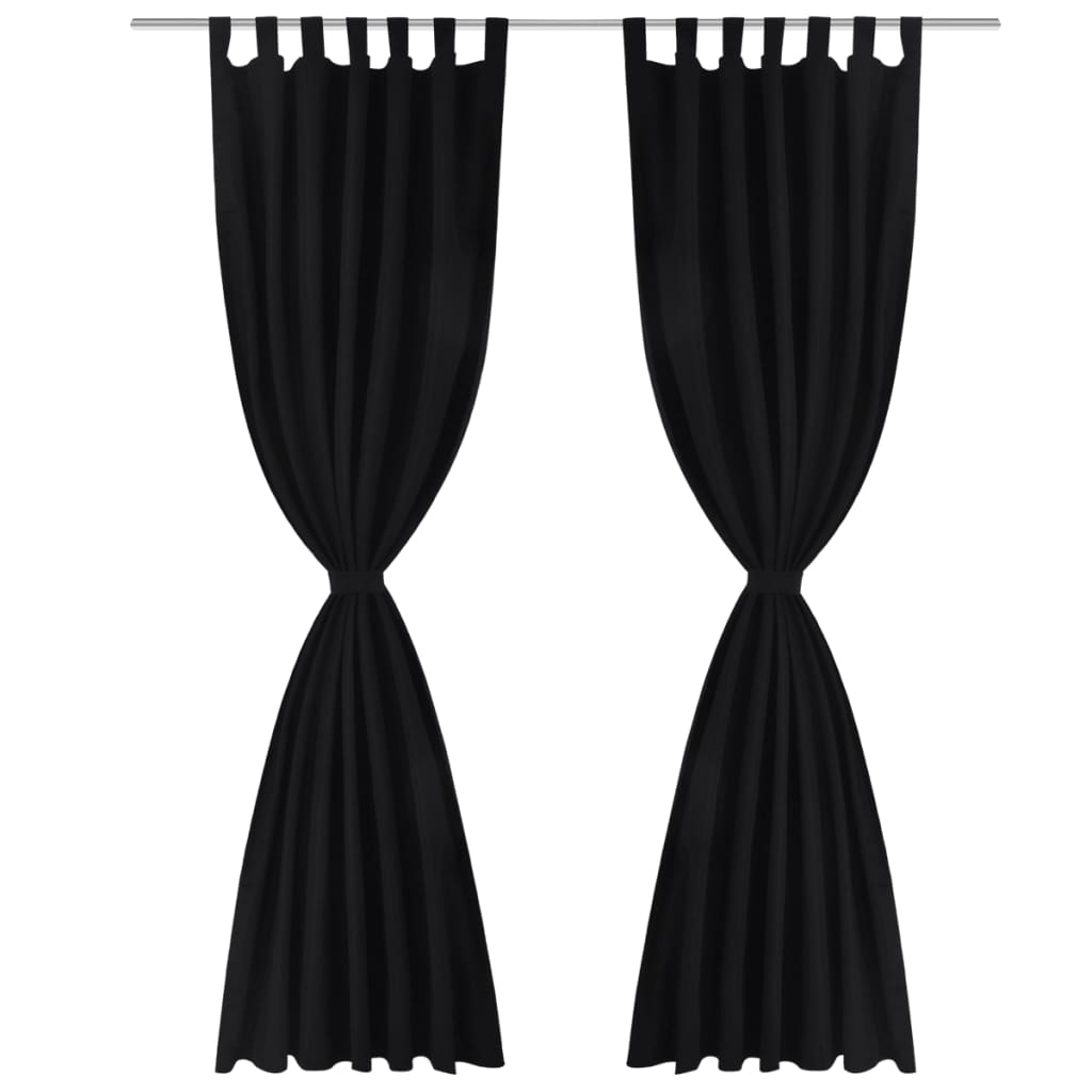 Vidaxl Micro Satin Curtains with Rings 140 x 225 cm Pack of 2 (Black)