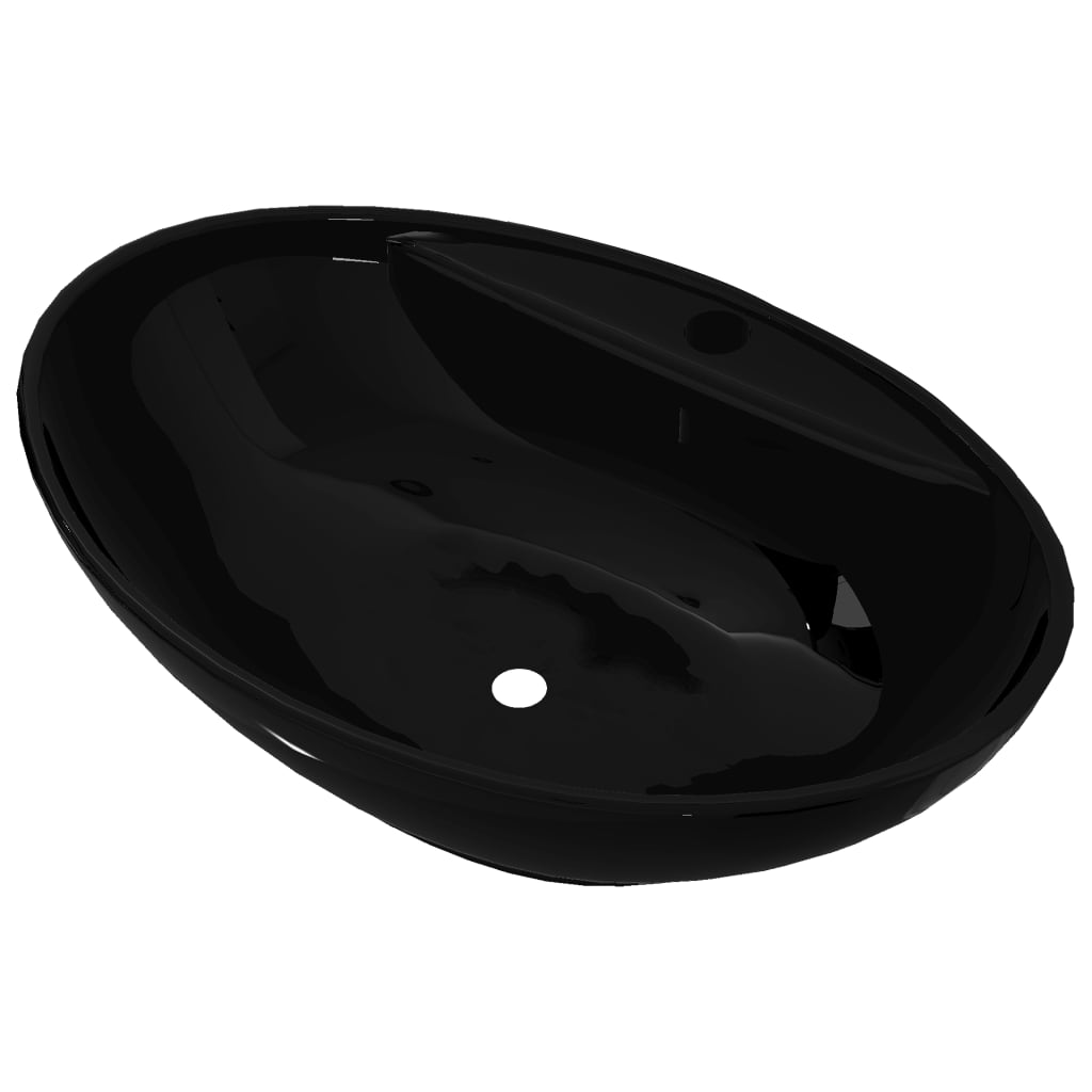 Vidaxl Washbasin med overløb, keramik, oval, sort