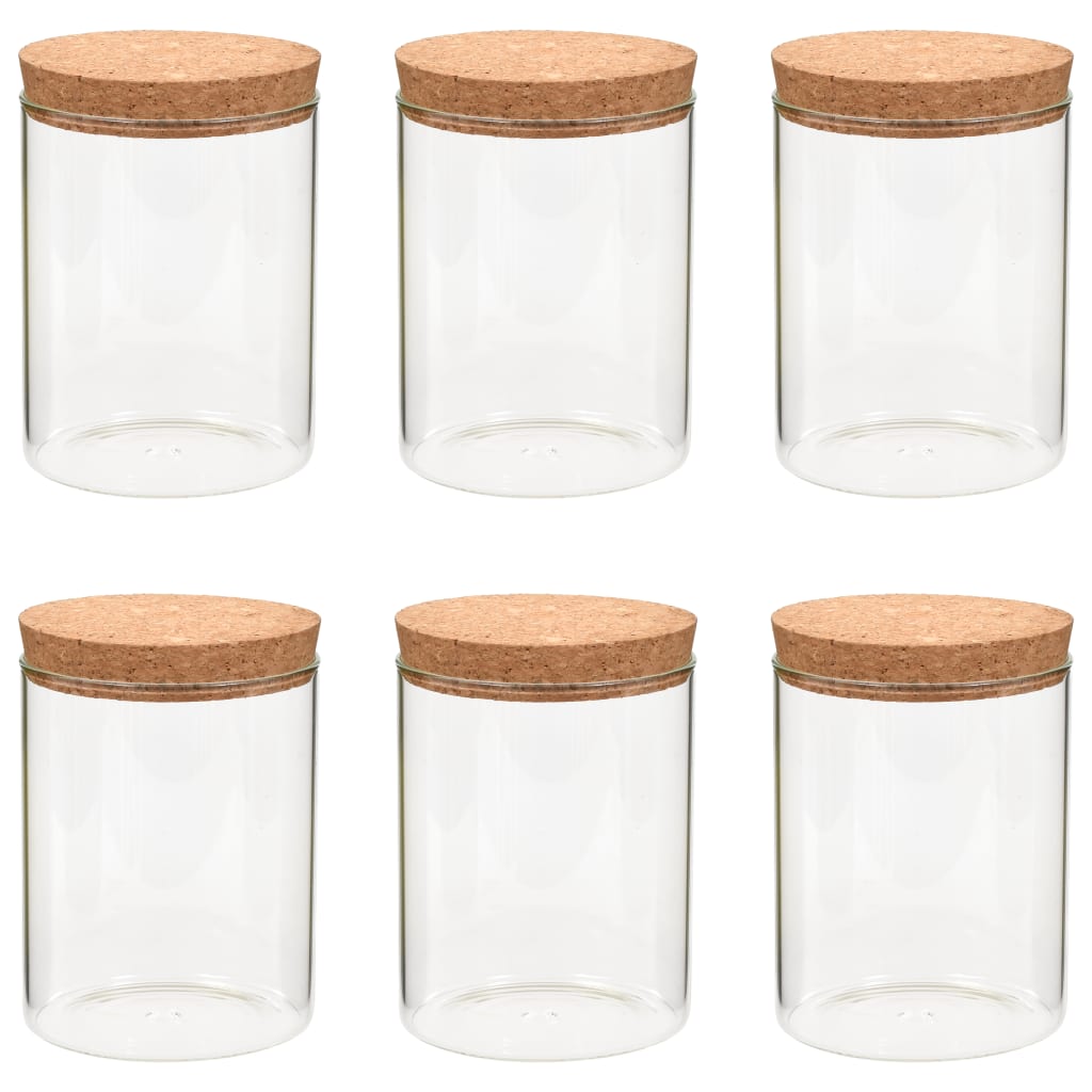 Vidaxl lagringspotter med kork lokk 6 st 650 ml glass