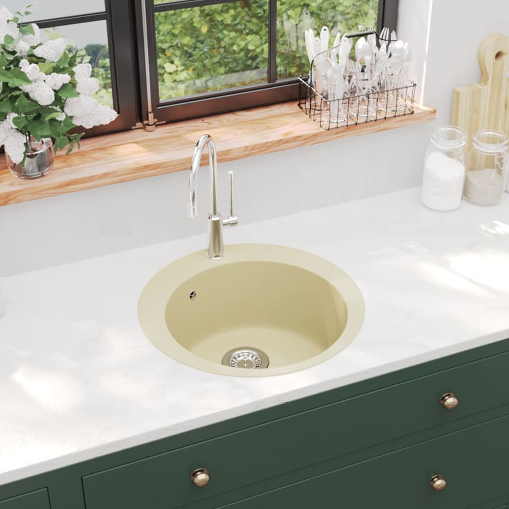 VIDAXL Sink -Einzelbehälter um Granit beige