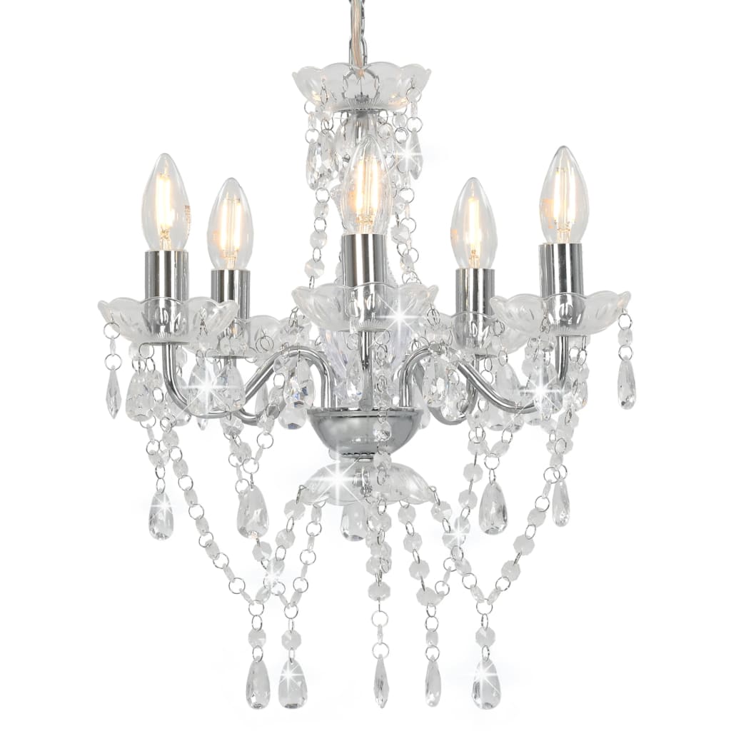 Chandelier Vidaxl avec des perles de cristal autour de 5xe14 de couleur argentée