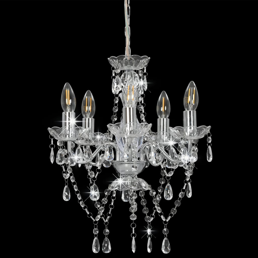 Chandelier Vidaxl avec des perles de cristal autour de 5xe14 de couleur argentée