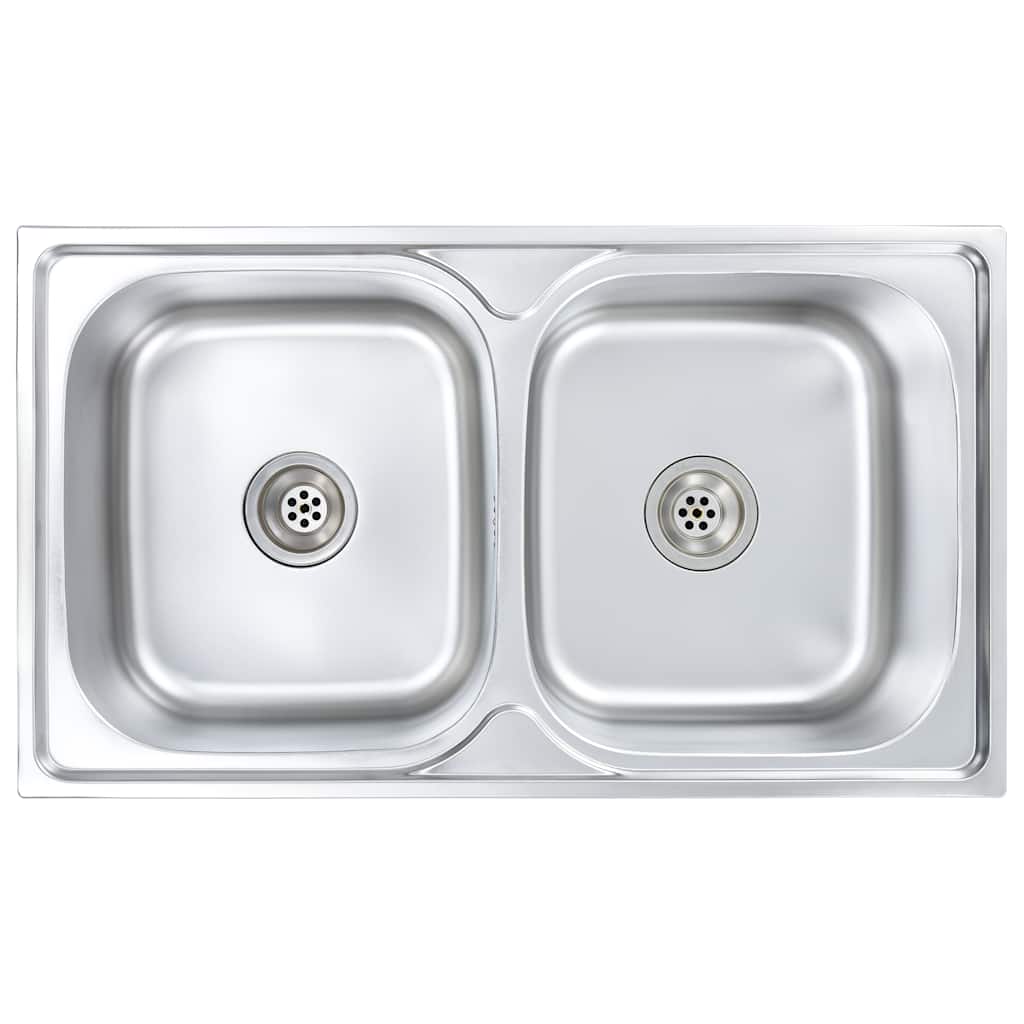 Vidaxl double bowl sink with drain and gooseneck stainless steel
