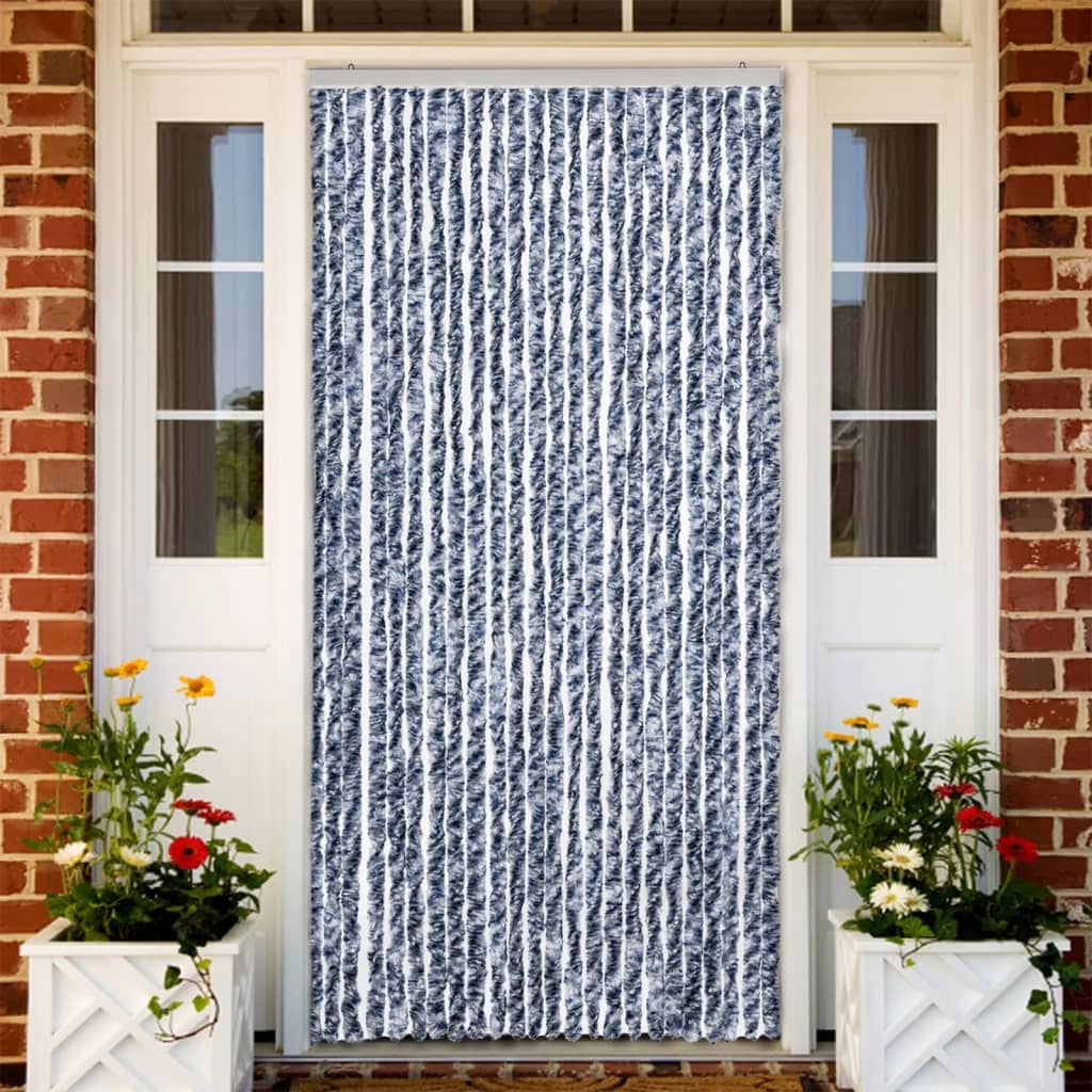 Vidaxl fly curtain 100x220 cm chenille blue, white and silver