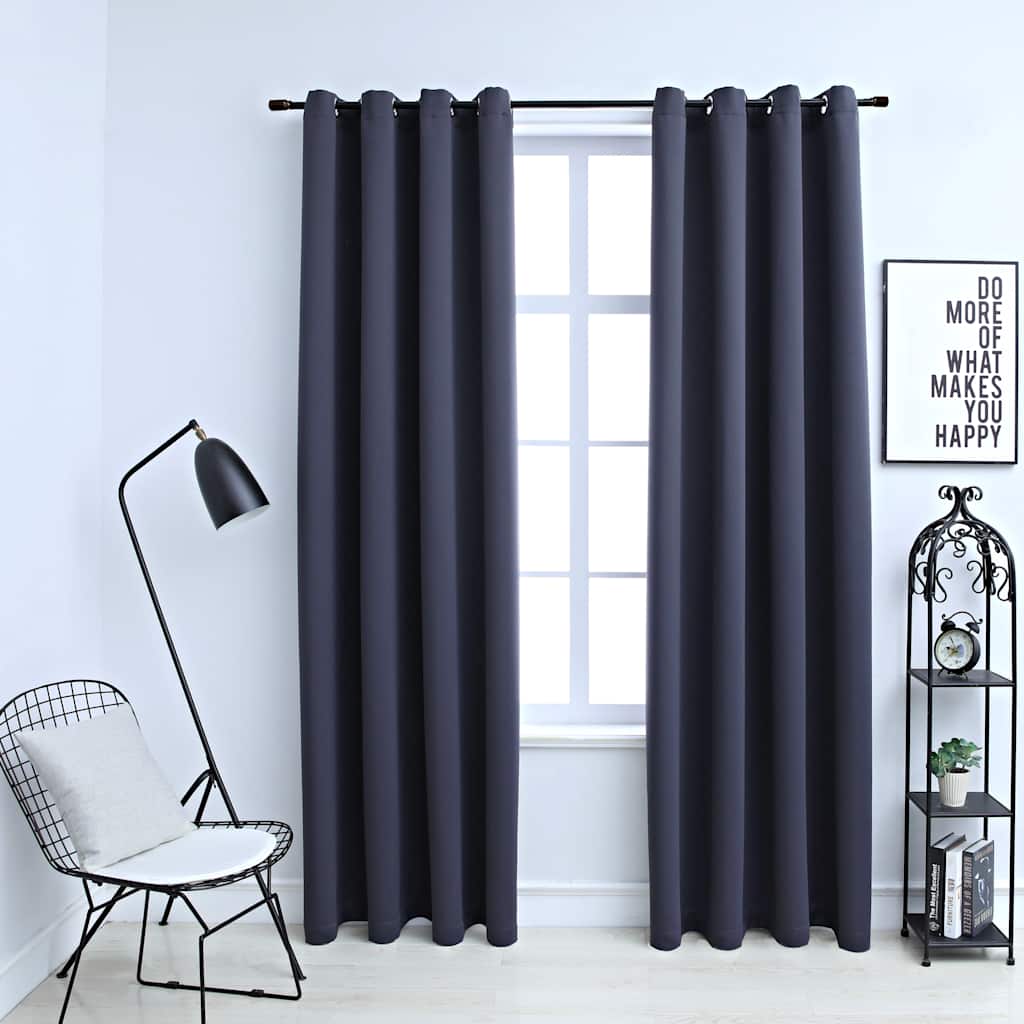 Vidaxl curtains blackout with rings 2 pcs 140x225 cm anthracite