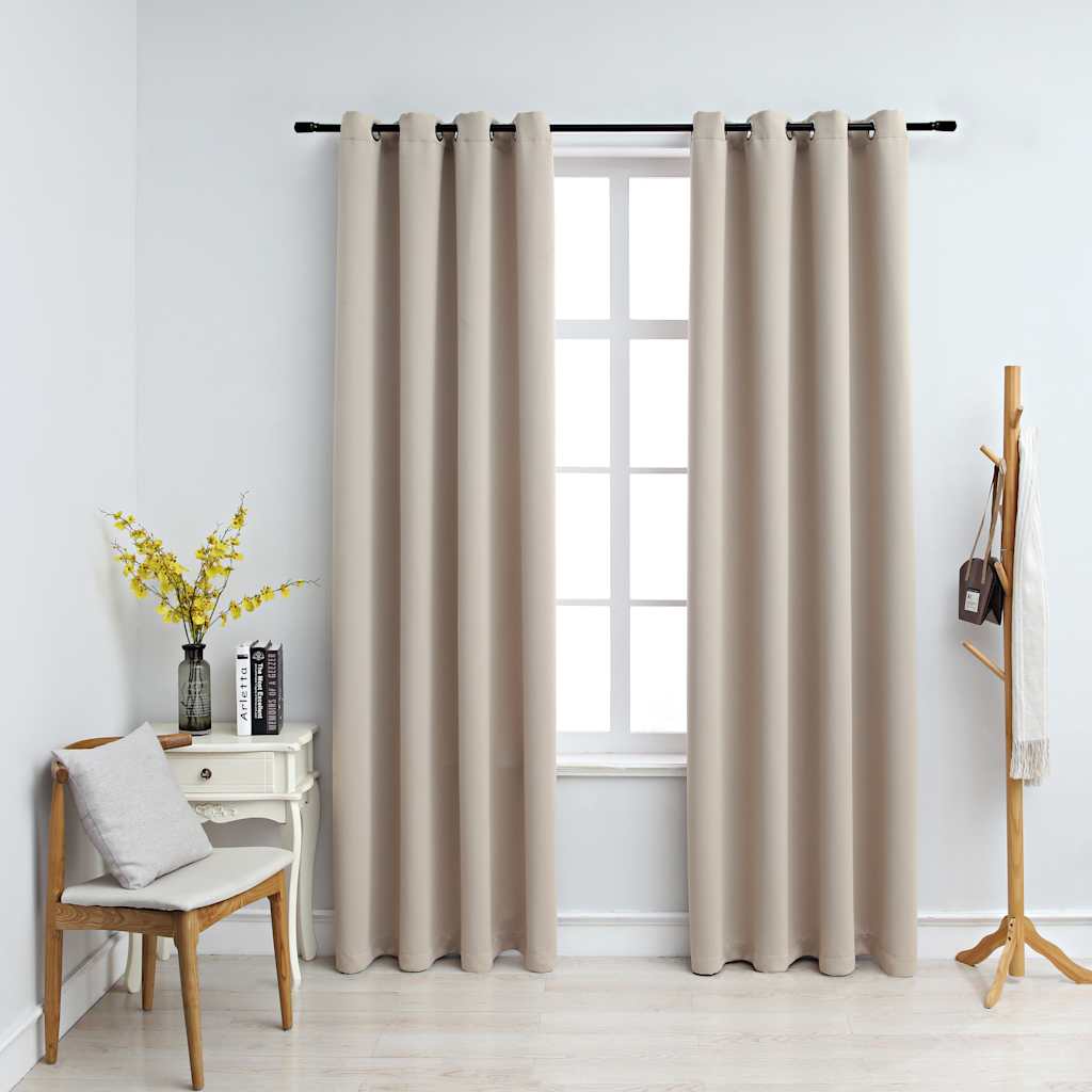 Vidaxl blackout curtain with metal rings 2 pcs 140x175 cm beige