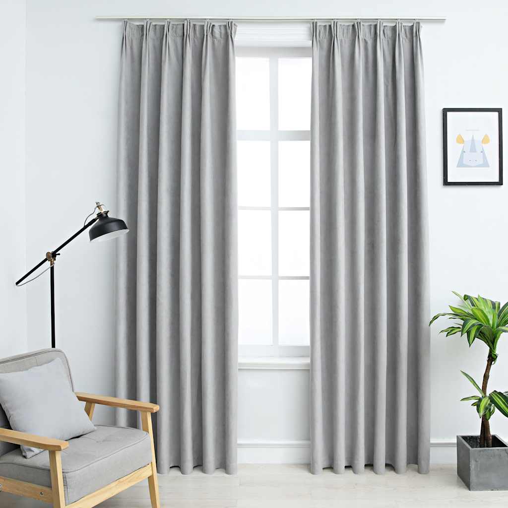 Vidaxl blackout curtains with hooks 2 pcs 140x225 cm gray