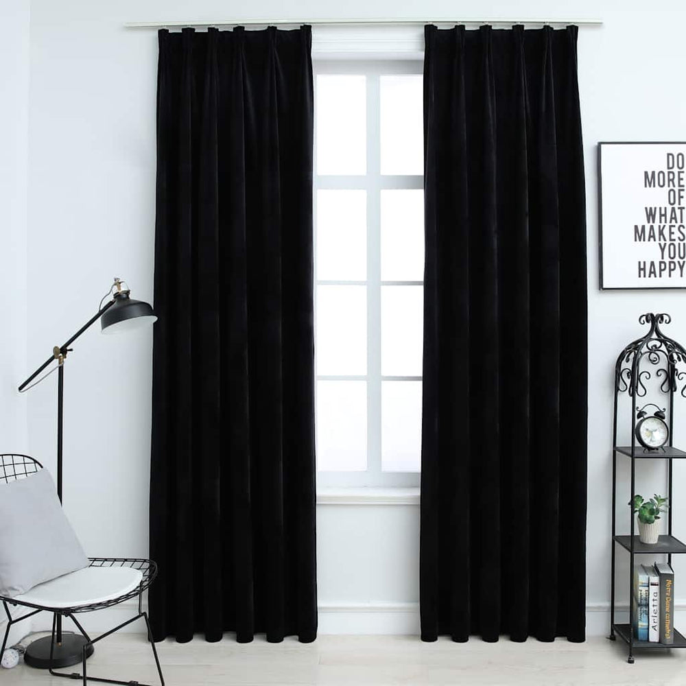 Vidaxl curtains blackout 2 pcs with hooks 140x225 cm velvet black