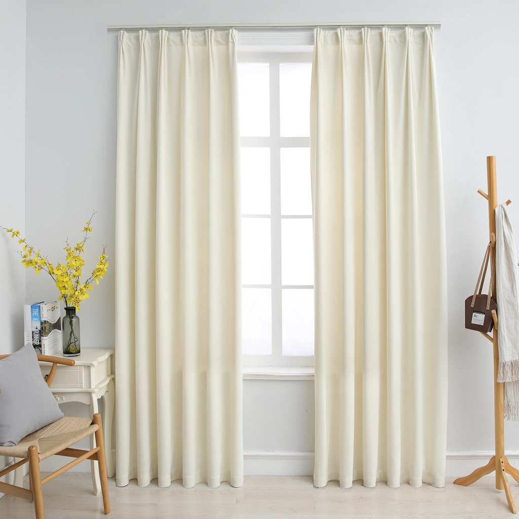 Vidaxl curtains blackout 2 pcs with hooks 140x175 cm velvet cream