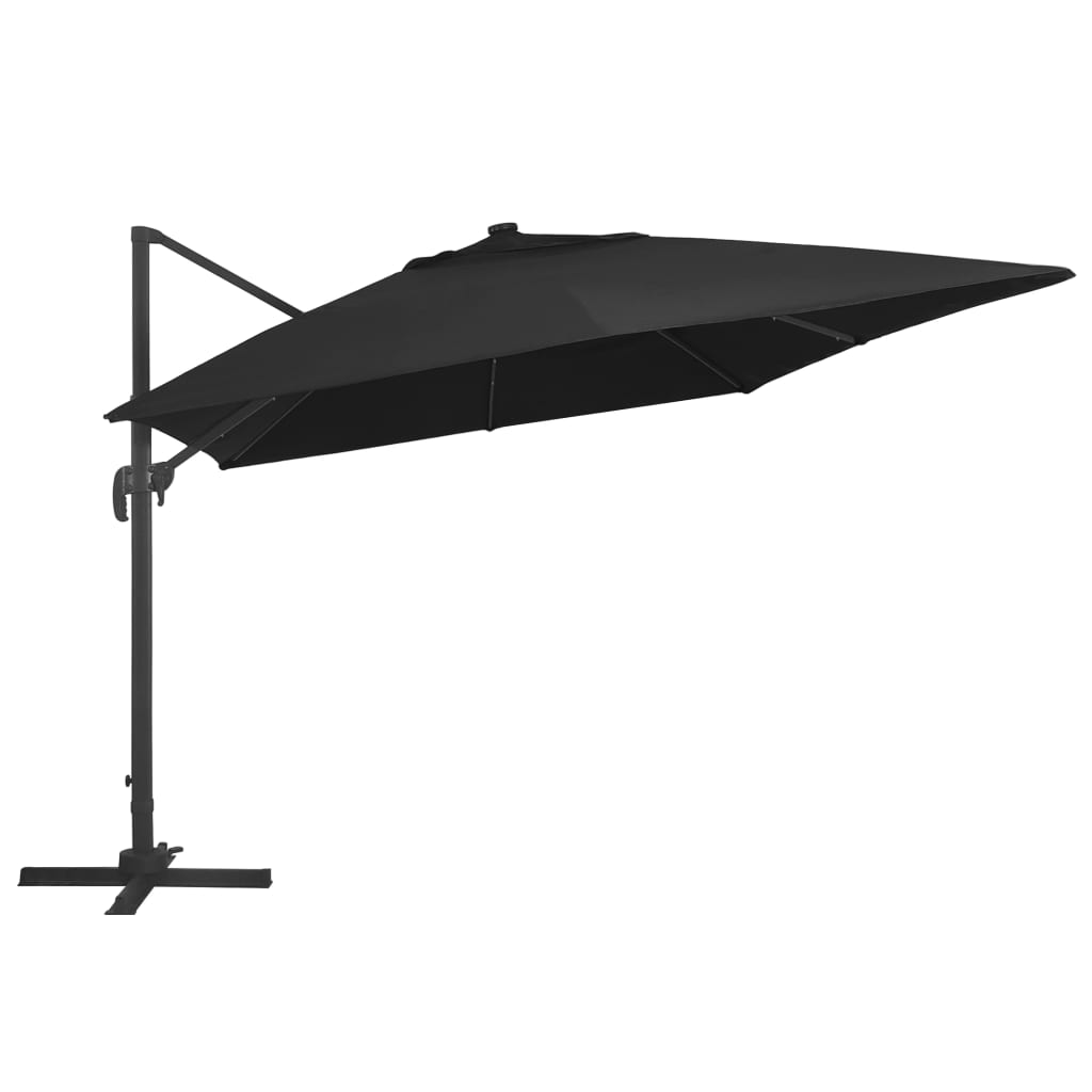Vidaxl schwëmmt Paragolsol mat leschter Beliichtung a Pole 400x300 cm schwaarz