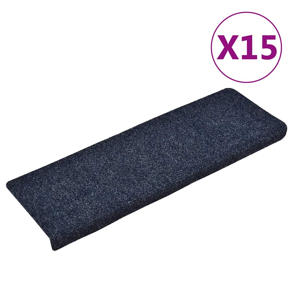 Vidaxl Treppenmatten Selbstadhäsiv 15 Teile 65x21x4 cm blaue rechteckige Kante