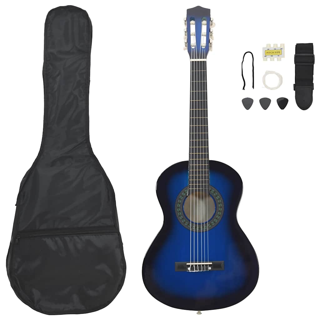 Vidaxl 8-teilige Gitarrenset Klassiker Anfänger 1 2 34 Blau