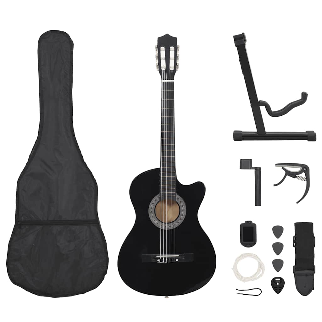 Vidaxl 12-teiliges Gitarrenset mit 6 Saiten Western Classic 38 Schwarz