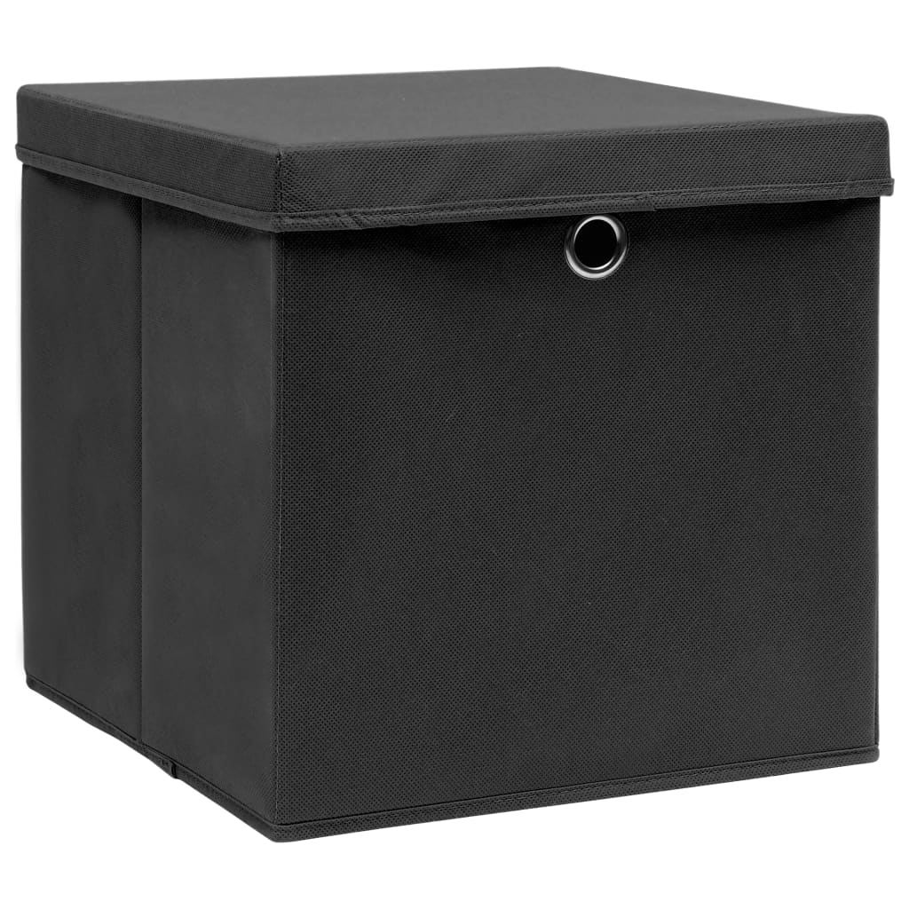 Cajas de almacenamiento de Vidaxl con tapa 4 PCS 32x32x32 CM Fabric Negro