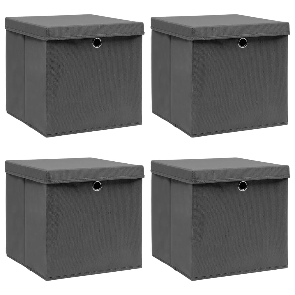 Vidaxl storage boxes with lid 4 pcs 32x32x32 cm fabric gray