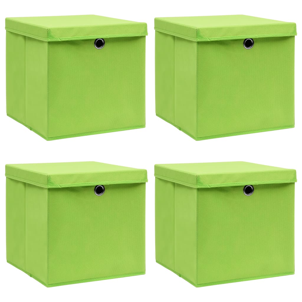 Boîtes de rangement Vidaxl avec couvercle 4 PCS 32x32x32 cm Tissu vert