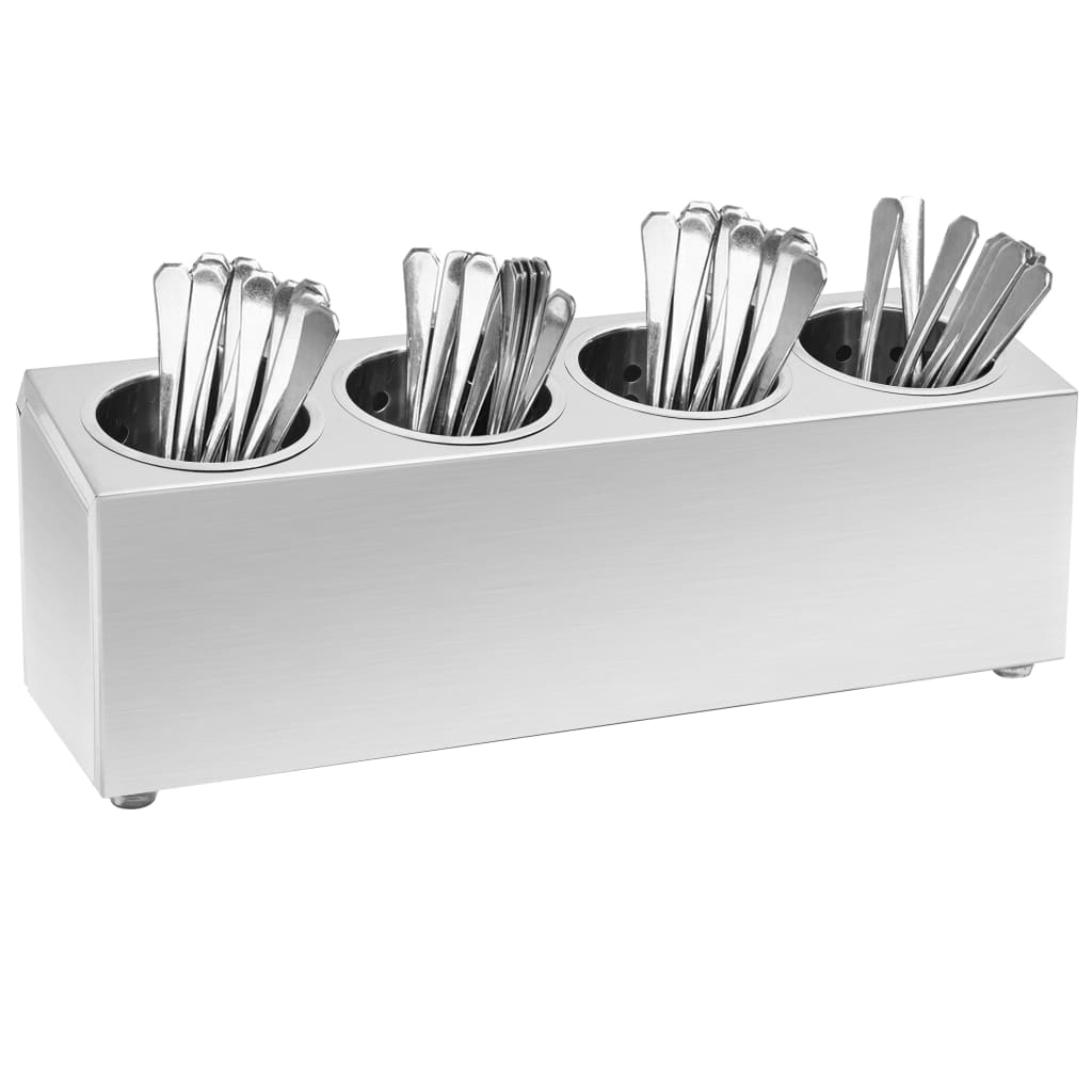 Vidaxl Cutlery Holder 4 Compartments Rectangular Stainless Steel