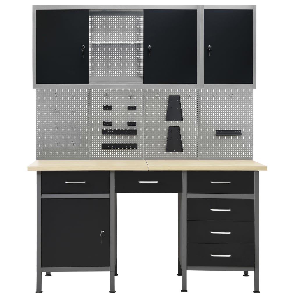 VidaXL Workbench with four wall panels and two cabinets