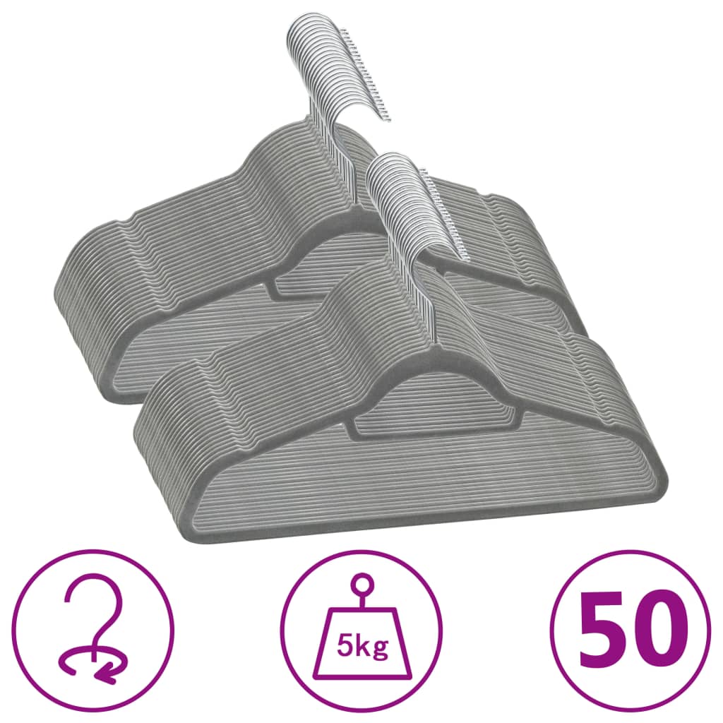Vidaxl 50-piece clothes hanger set non-slip velvet gray