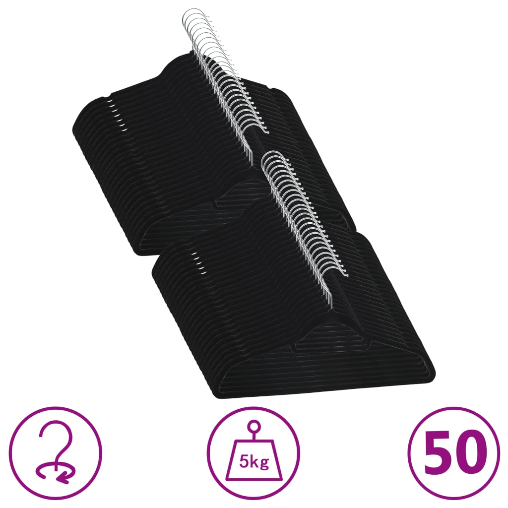 Vidaxl 50-piece clothes hanger set non-slip velvet black