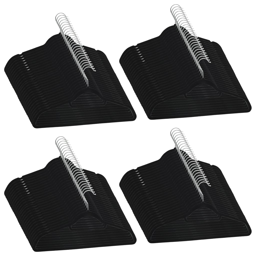 Vidaxl 100-Stéck Kleedung Hanger Set Anti-Rutsch Velvet schwaarz