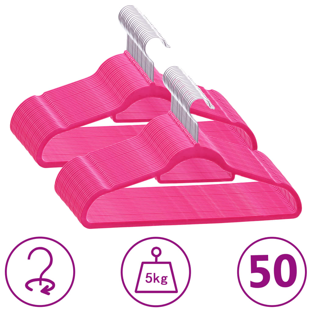 Vidaxl 50-piece clothes hanger set non-slip velvet pink