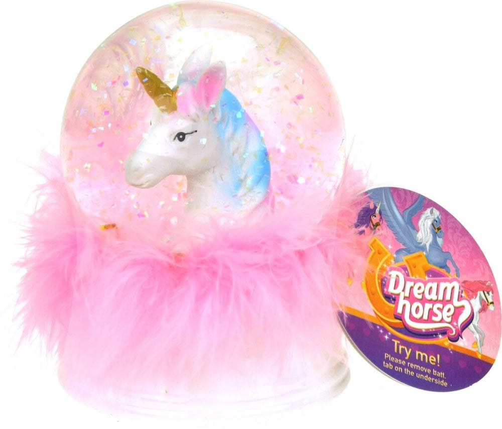 Licorne boule à neige cheval de rêve avec lumière