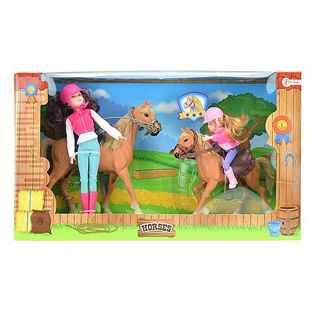 Set de juego de montar a caballo 2 muñecos + caballos