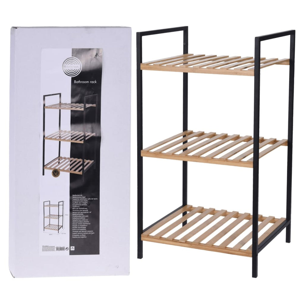 Solutions de salle de bain Solutions de salle de bain Rack de rangement avec 3 étagères de bambou et d'acier