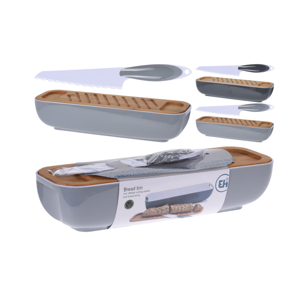 Excellent houseware bread box + wooden cutting board and knife assorted