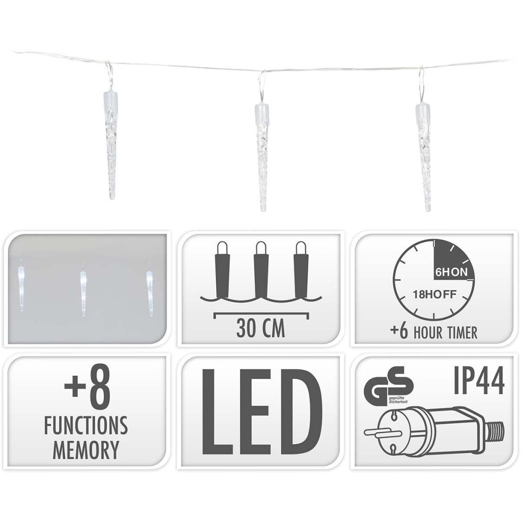 S.I.A. S.I.A. Chrëschtdag Luuchten Icicles 6M 40 LEDs IP44 + Timer