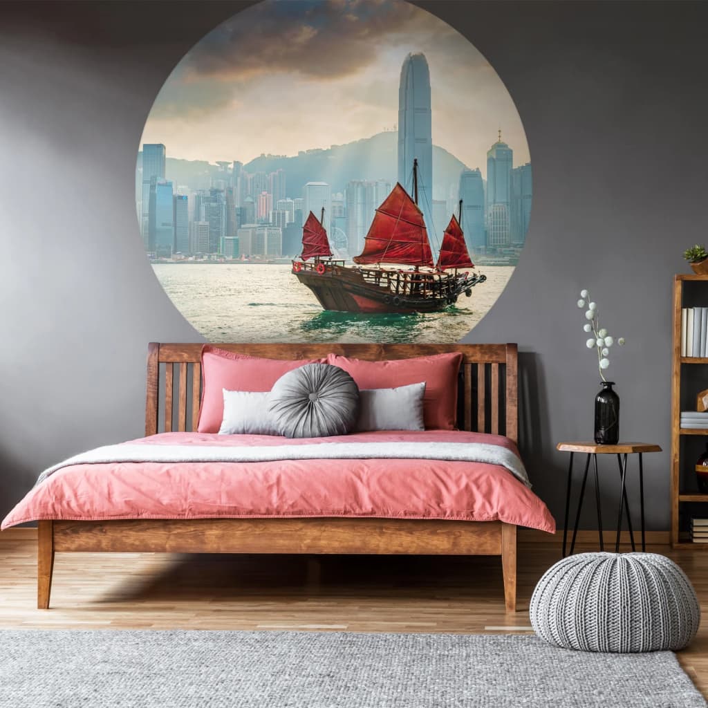 Wallart Wallart Wallaw Circle Skyline s nezdravou lodí 190 cm