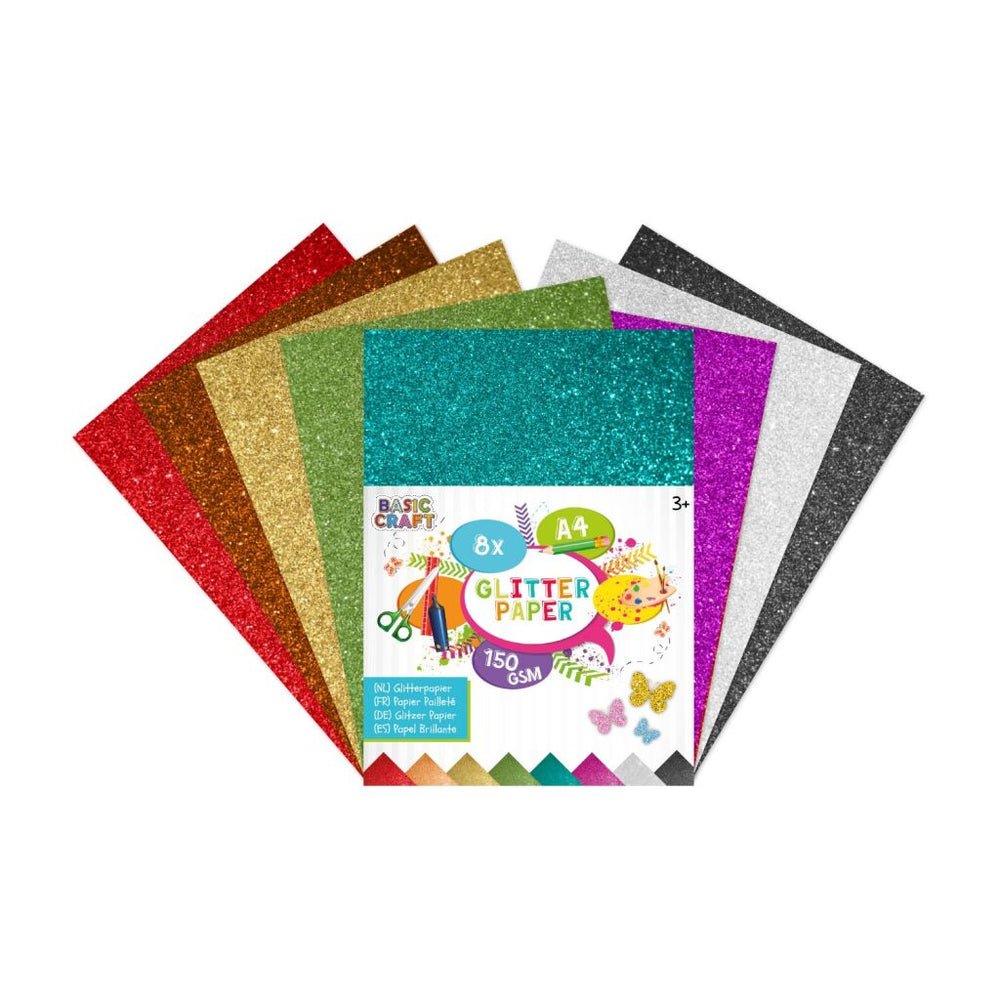 Craft Basic A4 Glitter Paper 150 gramos 8 piezas